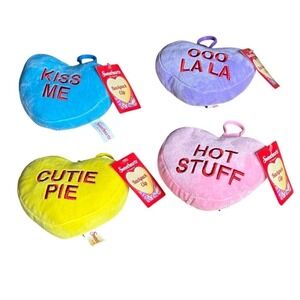 Sweethearts Candy Heart-Shaped Plush Backpack Clips Valentines 4.5" GIFT NEW